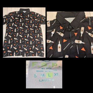 Tito's Vodka Button-Up Shirt Black Triangle Pattern W/ Bottles Ladies Womens L